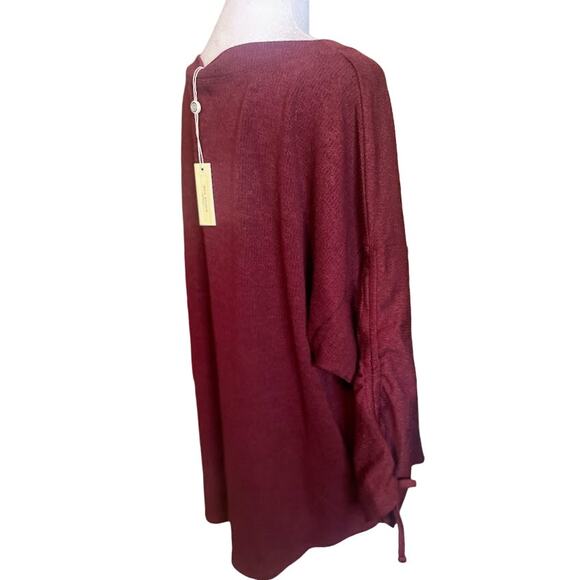 Max Studio Wine Tie Cinched Sleeve Ribbed Top Size 1X NWT - Picture 9 of 10
